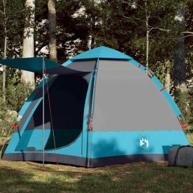 Camping Tent Cabin 4-Person Blue Quick Release (Color: Blue)